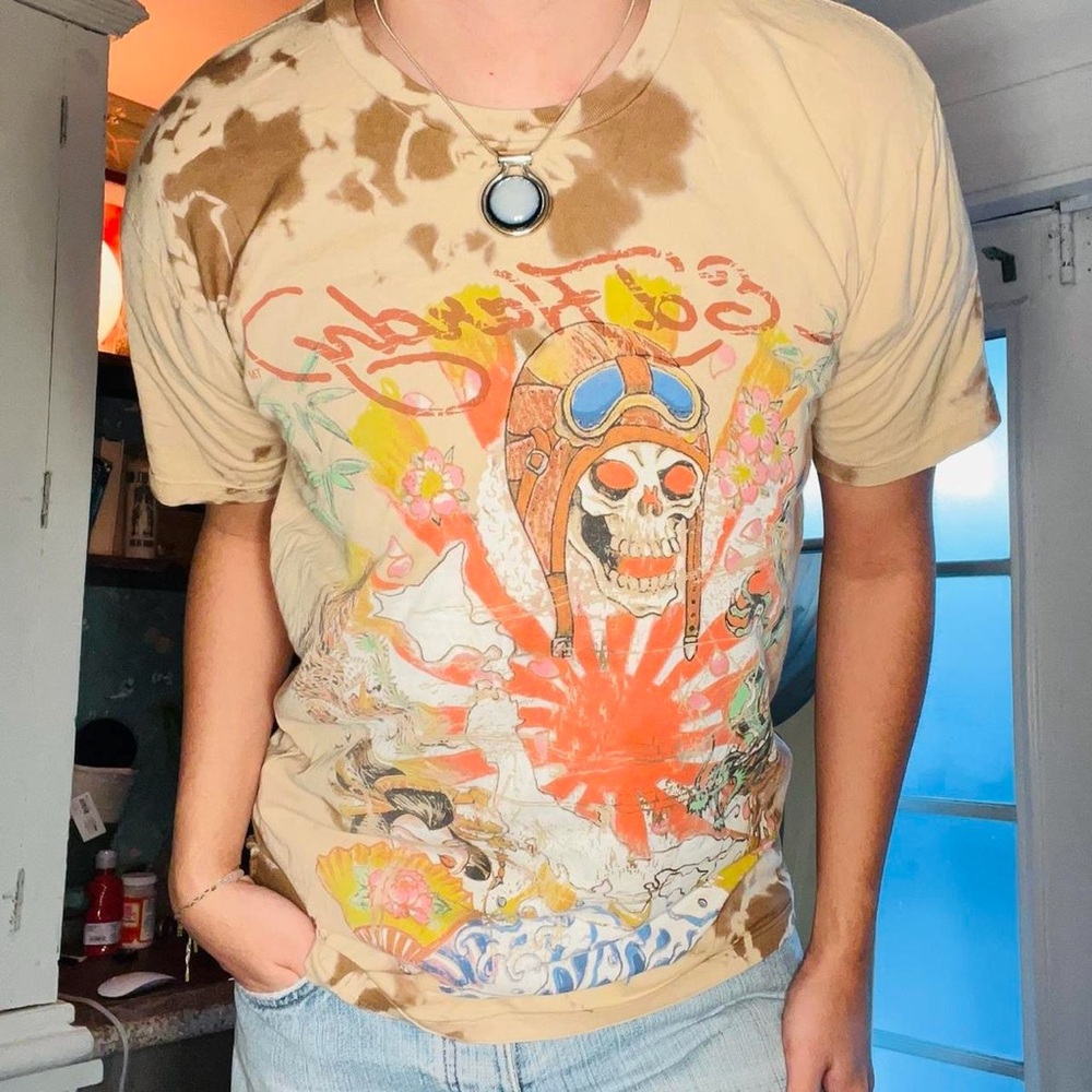 Ed Hardy Graphic Tie-Dye Skull Pilot Tee - Beige
